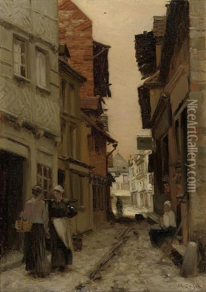 A Normandy Street Oil Painting - Marie, Nee Guillet Cazin