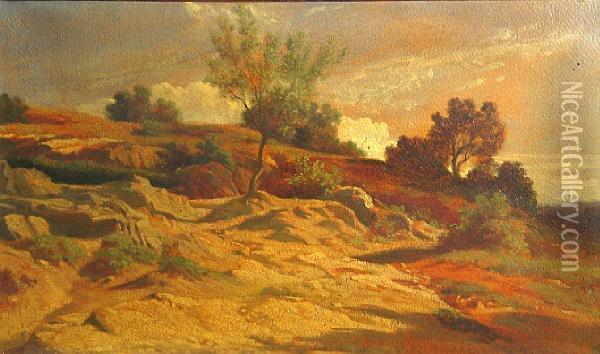 A Rocky Landscape In Strong Sunlight Oil Painting - Charles Joseph Lecointe