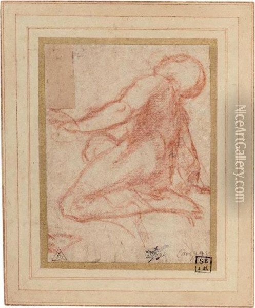 Study Of A Kneeling Figure Looking Upwards Oil Painting - Bernardino Gatti, Il Sojaro