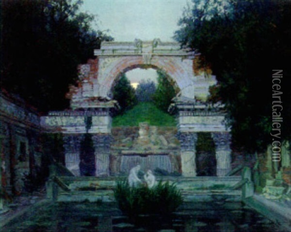 A Fountain Ruin At Schonbrun Palace, Vienna Oil Painting - Jacob Kagonowsky