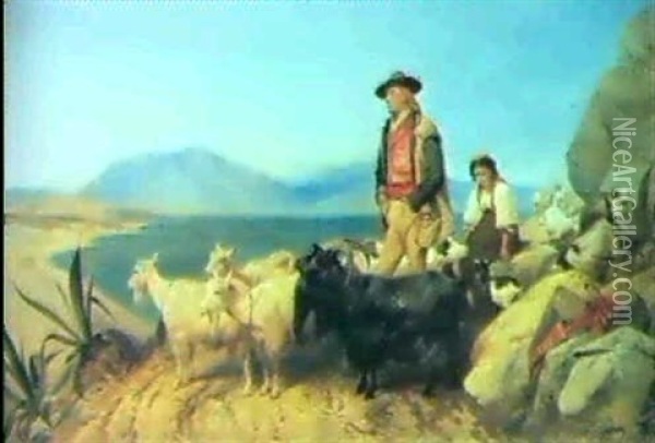 Goatherds - Bay Of Gibraltar Oil Painting - Richard Ansdell