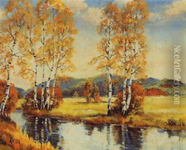 Wisconsin Birch Oil Painting - Ernest Fredericks