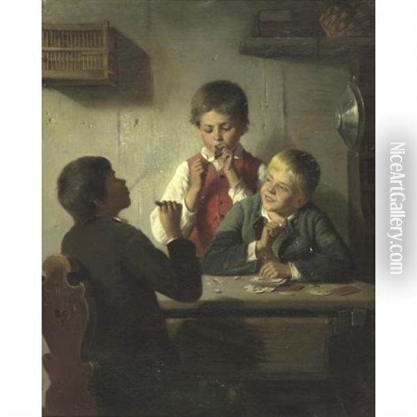 The Young Smokers Oil Painting - August Heyn