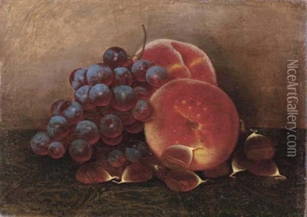 Still Life With Peaches And Grapes Oil Painting - William Mason Brown