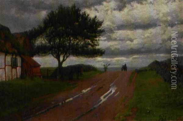 Hestevogn Pa En Regnvad Vej Oil Painting - Sigvard Marius Hansen