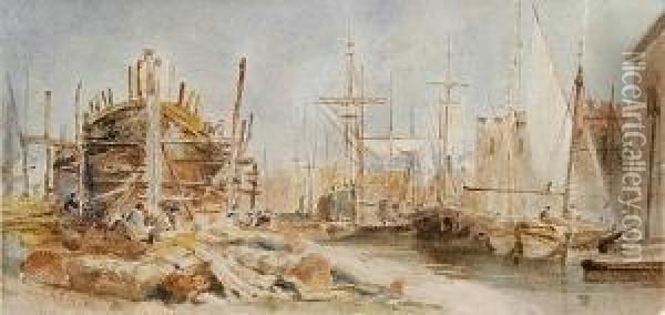 The Boatyard Oil Painting - John Thirtle