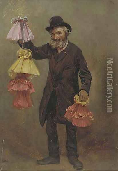 The lampshade seller Oil Painting - Continental School