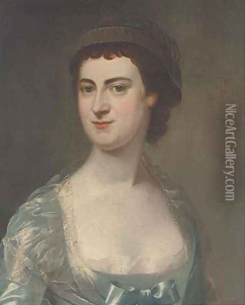 Portrait of Mrs Mary Knowles (1733-1807), bust-length, in a blue dress Oil Painting - Hoare, William, of Bath