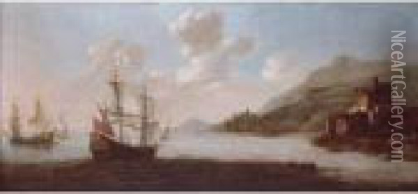 English Man-o'-war Off The Coast Oil Painting - Adriaen Van Diest