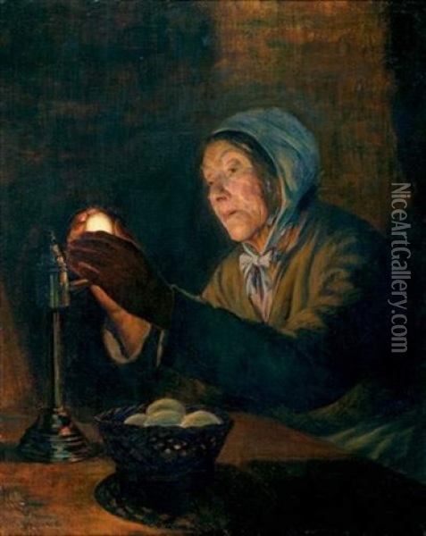 Une Mireuse D'oeufs Oil Painting - Vasily Maksimov