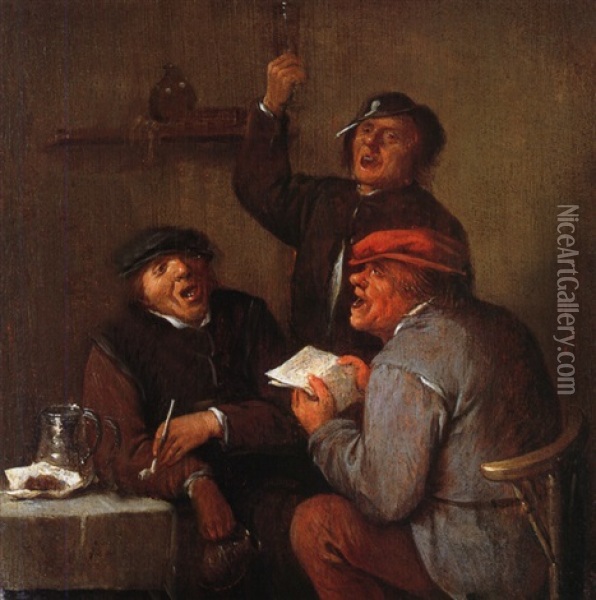 Drei Bauern Im Gesprach Oil Painting - Adriaen Brouwer