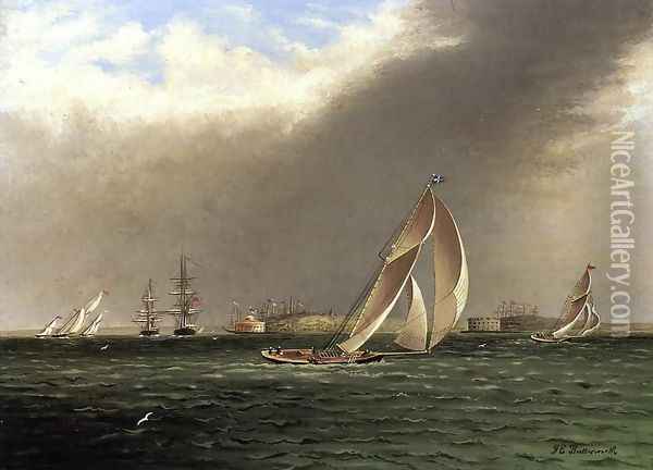 Yacht Racing off Castle Garden, New York Oil Painting - James E. Buttersworth