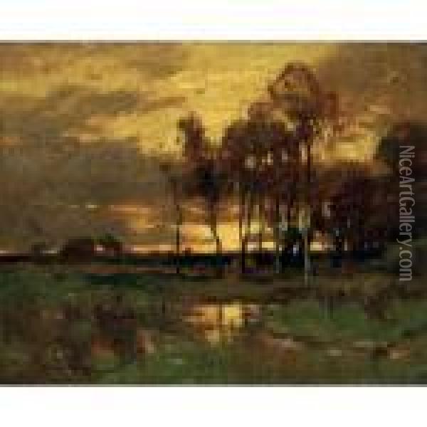 Sunset Landscape Oil Painting - John Francis Murphy