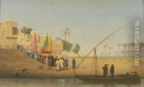 Mariage Au Bord Du Nil, Cairo Oil Painting - Charles Theodore Frere