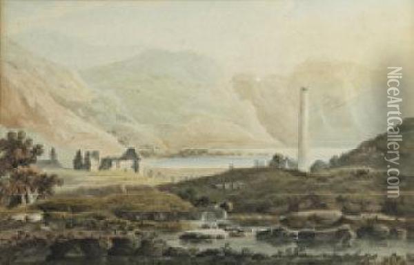 The Round Tower At Glendalough, Co. Wicklow Oil Painting - John Henry Campbell