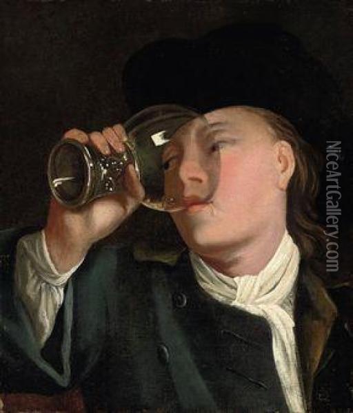 A Young Man Drinking From A Glass Roemer Oil Painting - Jacob Van Toorenvliet