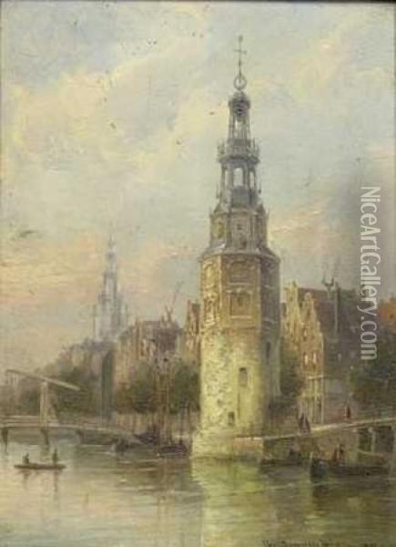 The Montelbaan Tower, Amsterdam Oil Painting - Cornelis Christiaan Dommersen
