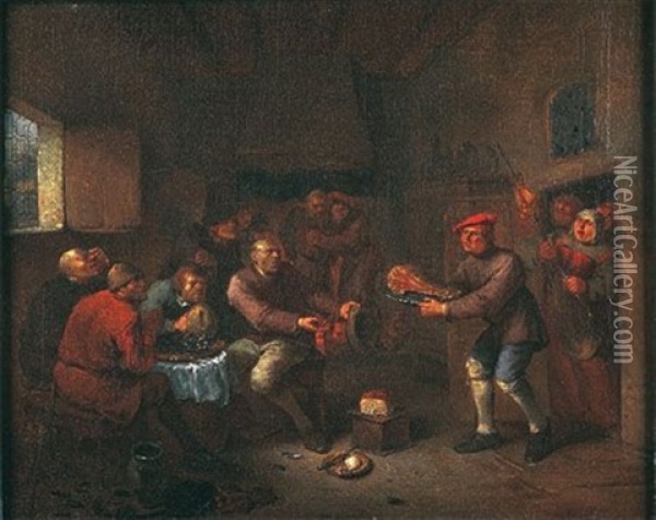Scene D'interieur De Taverne Oil Painting - Egbert van Hemskerck the Elder