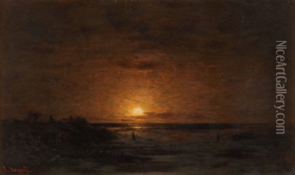 Meereslandschaft Bei Sonnenuntergang Oil Painting - Louis Douzette