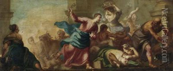 Christus Vertreibt Die Wechsler Aus Dem Tempel Oil Painting - Acopo D'Antonio Negretti (see Palma Giovane)