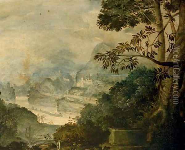 A mountainous river landscape with loggers Oil Painting - Flemish School