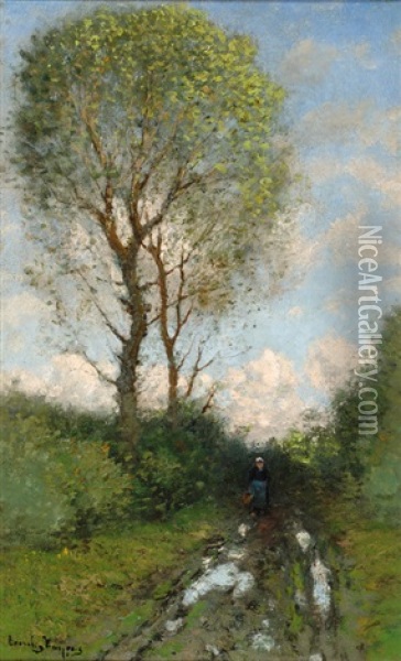 Woman In A Forest In The Rain Oil Painting - Cornelis Kuypers