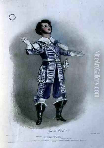 Giovanni Battista Rubini (1794-1854) as Arturo in 'I Puritani', from 'Recollections of the Italian Opera' Oil Painting - Alfred-Edward Chalon
