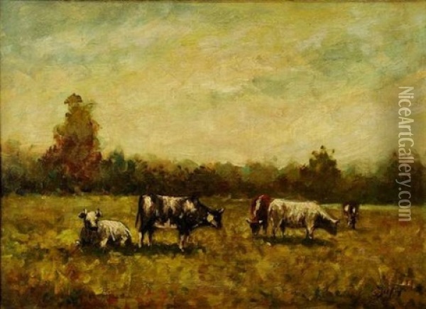 Troupeau De Vaches Dans La Prairie Oil Painting - Louis Aime Japy