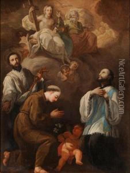 Santi In Estasi Adorano La Trinita Oil Painting - Giuseppe Mastroleo