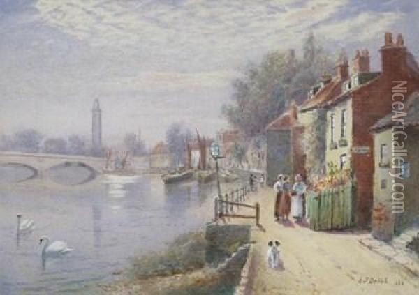 Views On The Thames Near Chiswisk And Chiswick Eyot Oil Painting - Edward John Duval