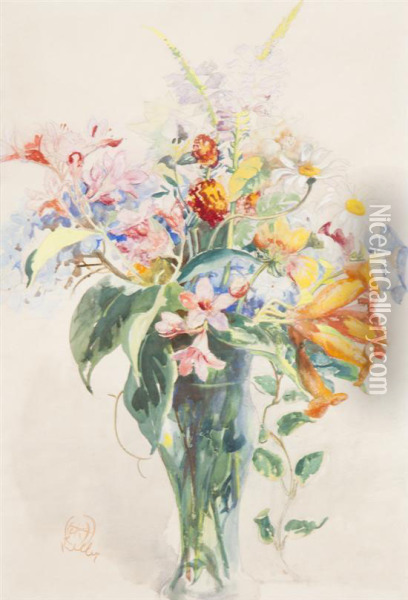 Vase Of Flowers Oil Painting - Henry George Keller