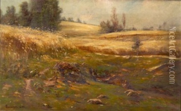 Rolling Hills, Distant Field Workers Oil Painting - Edward B. Gay