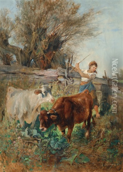 The Young Cattle Drover Oil Painting - Ignaz Ellminger