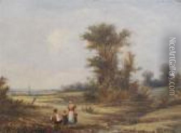Figures In A Landscape Oil Painting - Alfred Vickers