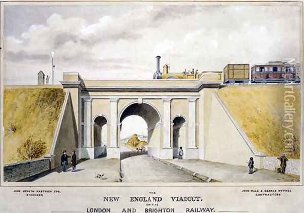 The New England Viaduct on the London & Brighton Railway, 1857 Oil Painting - O. Warne