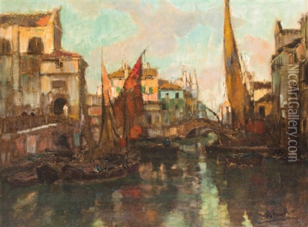 Chioggia Hafen Oil Painting - Otto Hammel