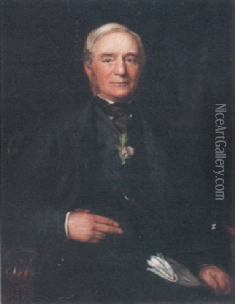 Portrait Of Thomas Kirkham, Of Biscathorpe House, Lincolnshire, In A Black Suit With Rosemary In His Buttonhole Oil Painting - Lowes Cato Dickinson