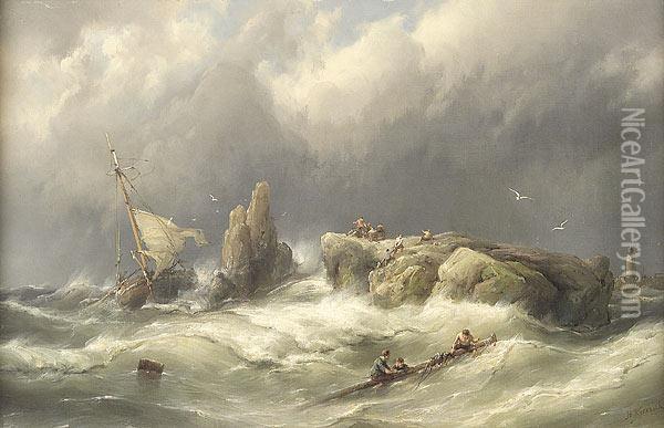A Shipwreck Off The Coast Oil Painting - Hermanus Koekkoek