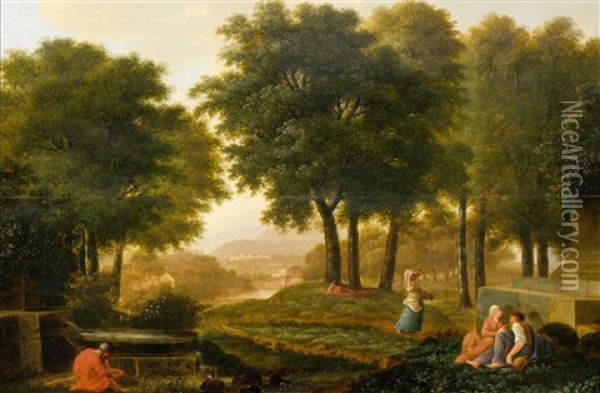 Arcadian Landscape With Figures Oil Painting - Johann Kaspar Kuster