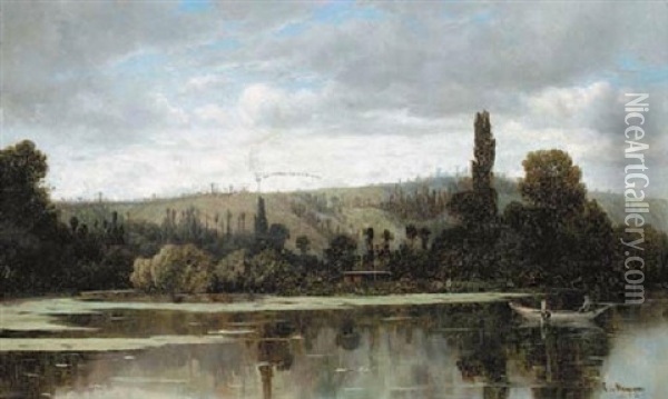 A Tranquil Lake Oil Painting - Claude Francois Auguste Mesgrigny
