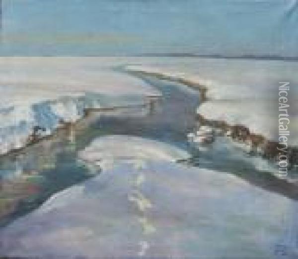 Pejzaz Zimowy Z Rzeka (1916) Oil Painting - Julian Falat