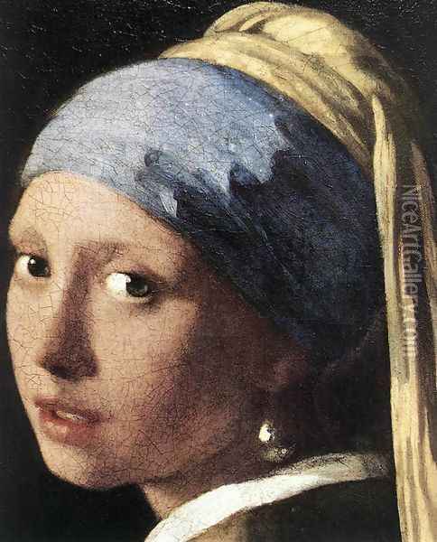 Girl with a Pearl Earring (detail-2) c. 1665 Oil Painting - Jan Vermeer Van Delft
