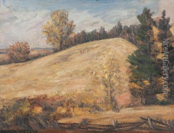 Landscape With Fence Oil Painting - Homer Ransford Watson