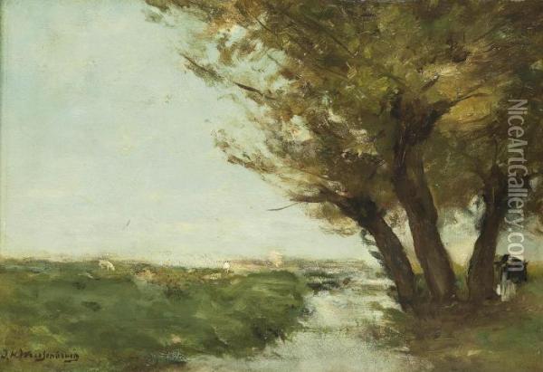 Under The Willow Trees Oil Painting - Jan Hendrik Weissenbruch