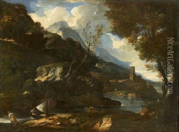 Riviere Traversant Un Paysage De Montagne Oil Painting - Pieter Mulier the Younger