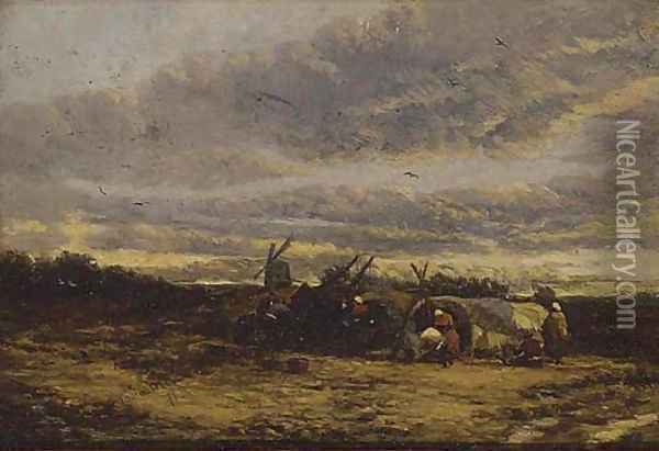 The gypsy encampment, Suffolk Oil Painting - James Webb