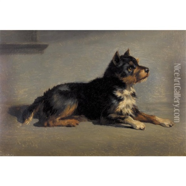 Liegender Hund Oil Painting - Charles (Jean-Ch. Ferdinand) Humbert