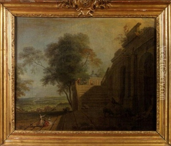 Les Terrasses De Saint-germain Oil Painting - Jean Baptiste Lallemand