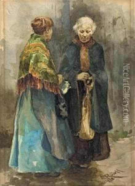 Zwei Marktfrauen Oil Painting - Carl Rudell