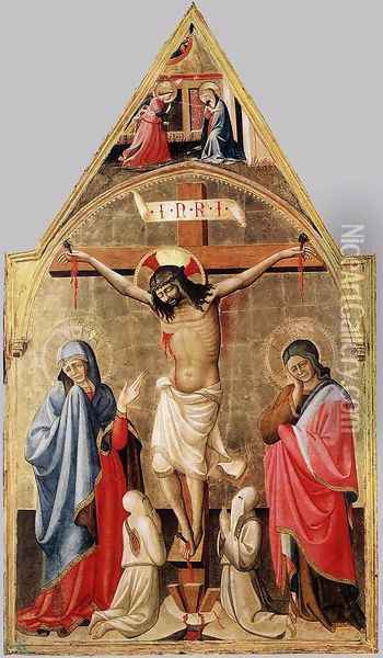 Crucifixion With Mary And St John The Evangelist 1400-50 Oil Painting - Andrea Bonaiuti da Da Firenze